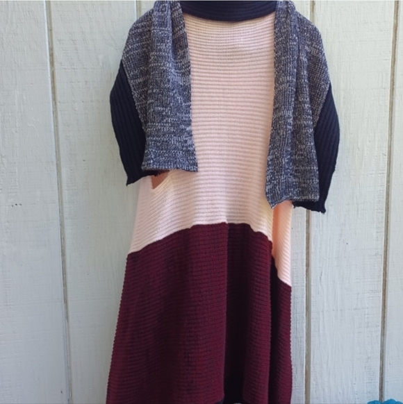 Free People Colorblock Open-Front Sleeveless Cardigan in Pink, Gray & Burgundy - Picture 4 of 8
